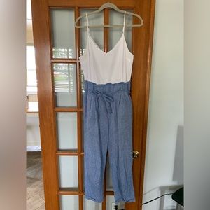 Faux Denim Layered Jumpsuit
